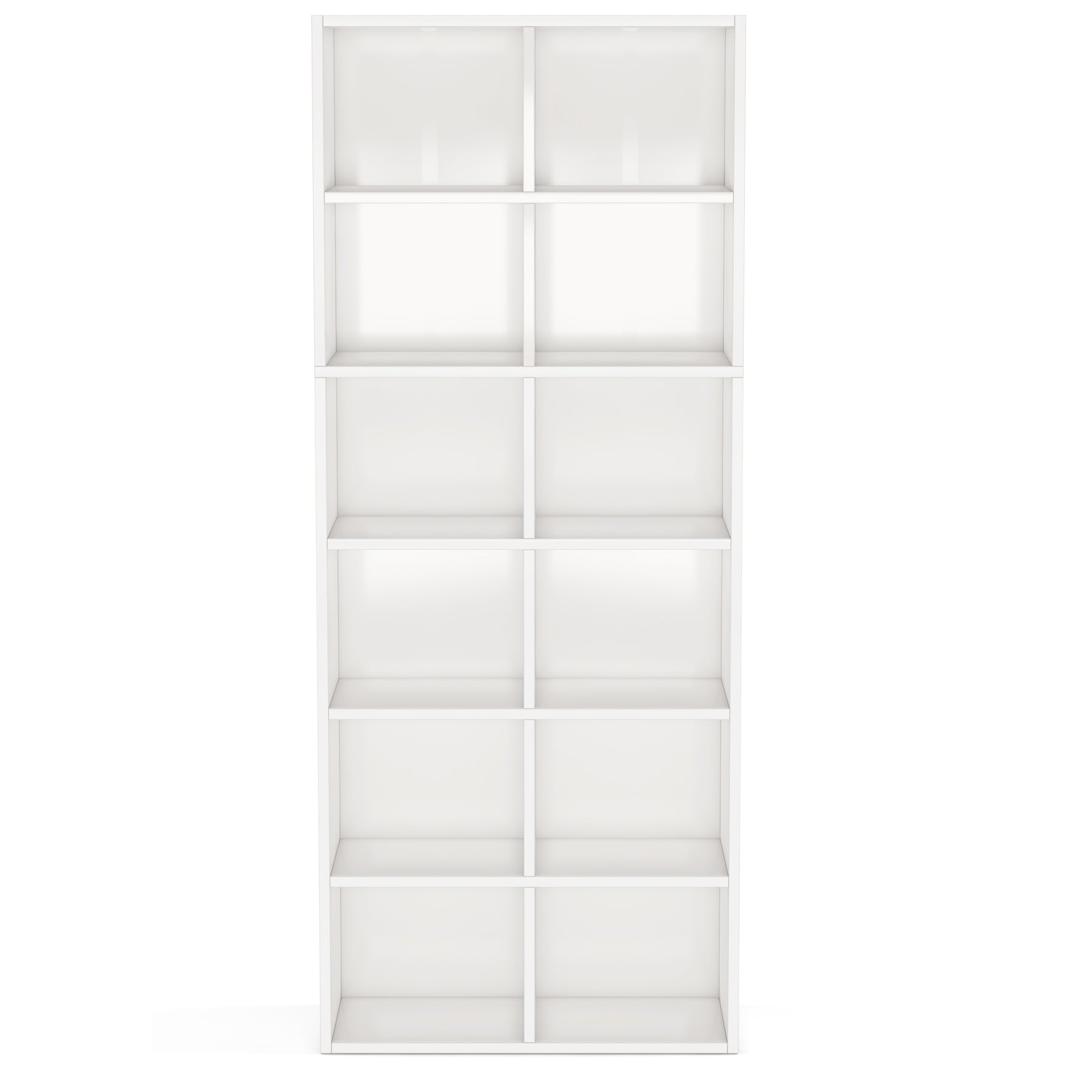71.65" White Narrow 12-Cube Modern Bookcase