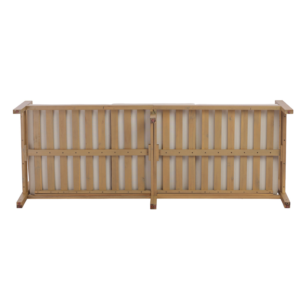 77.95" Outdoor Acacia Wood Frame Three-Seater Sofa