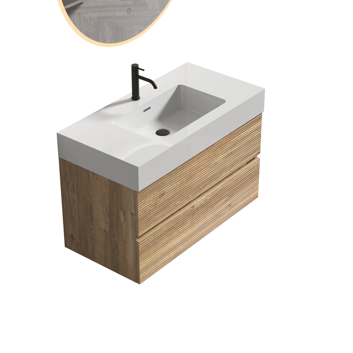 Grace 36-Inch Wall-Mounted Bathroom Vanity, Oak and Glossy White