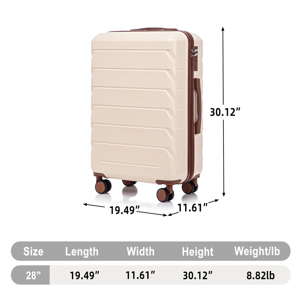 28 Inch ABS Hard Shell Large Travel Checked Luggage - Beige