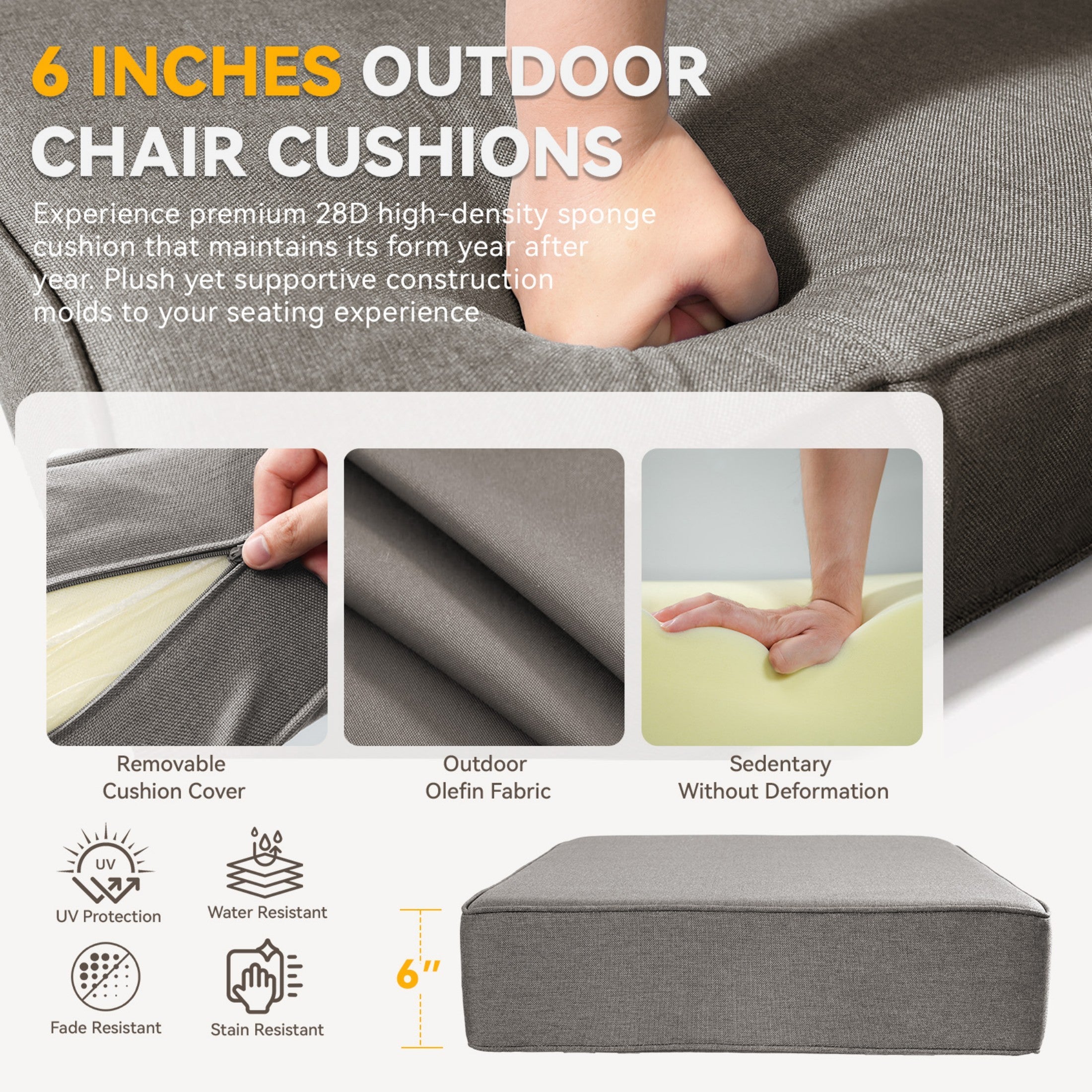 6-Inch Thick Outdoor Chair Cushion Set - 2 Pieces