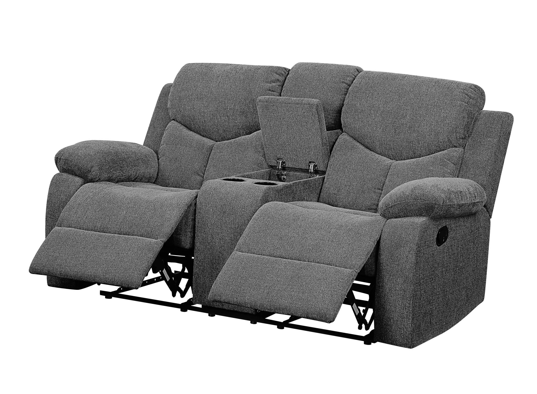 Kalen Chenille Loveseat With Console - Gray