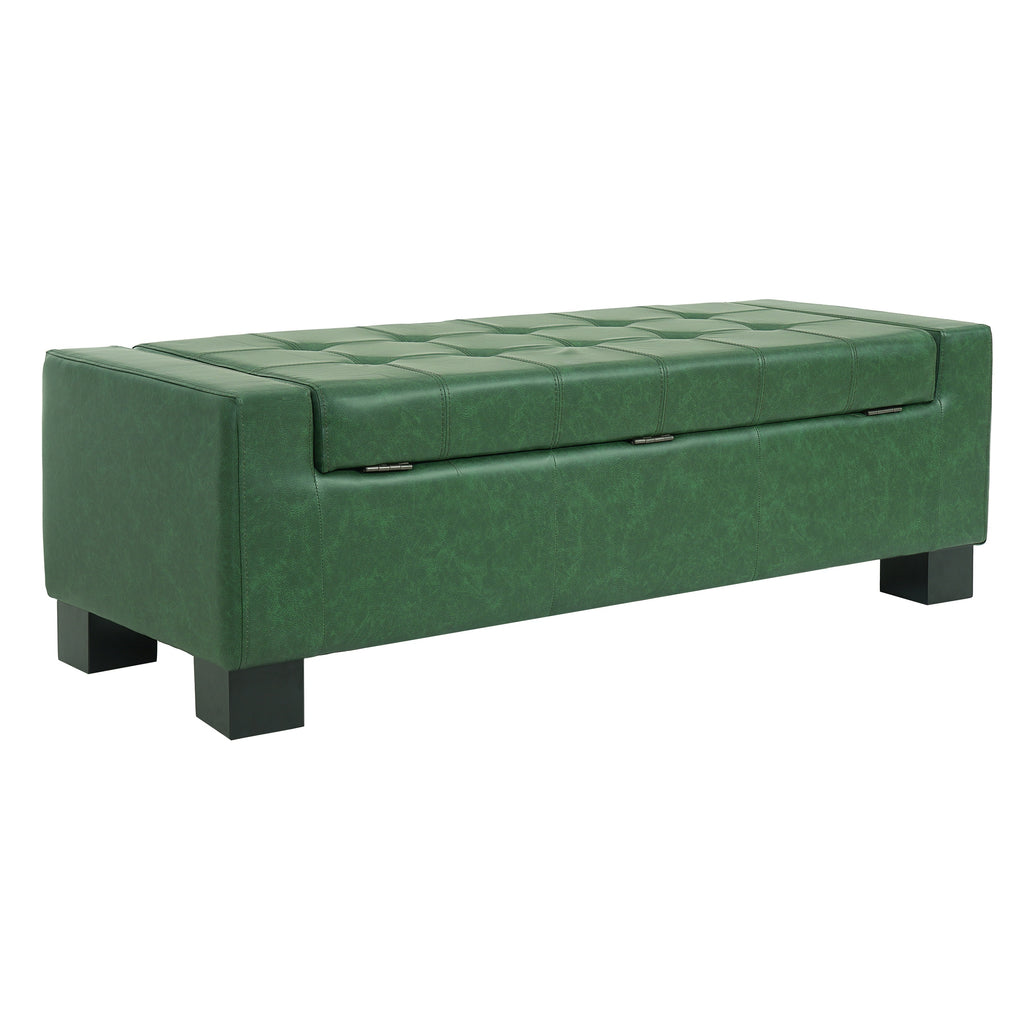 Green Storage Ottoman Bench with Solid Wood Legs