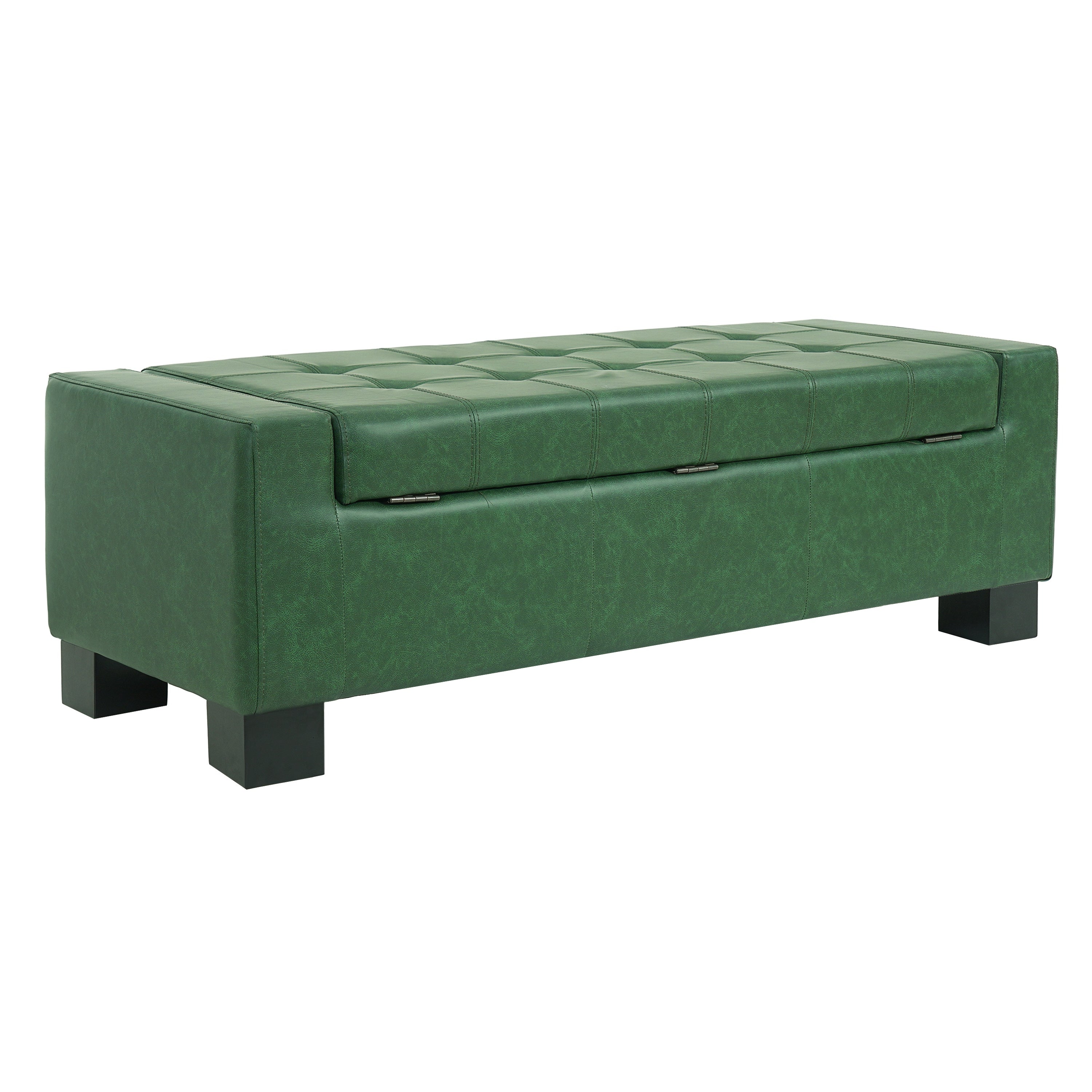 Green Storage Ottoman Bench with Solid Wood Legs