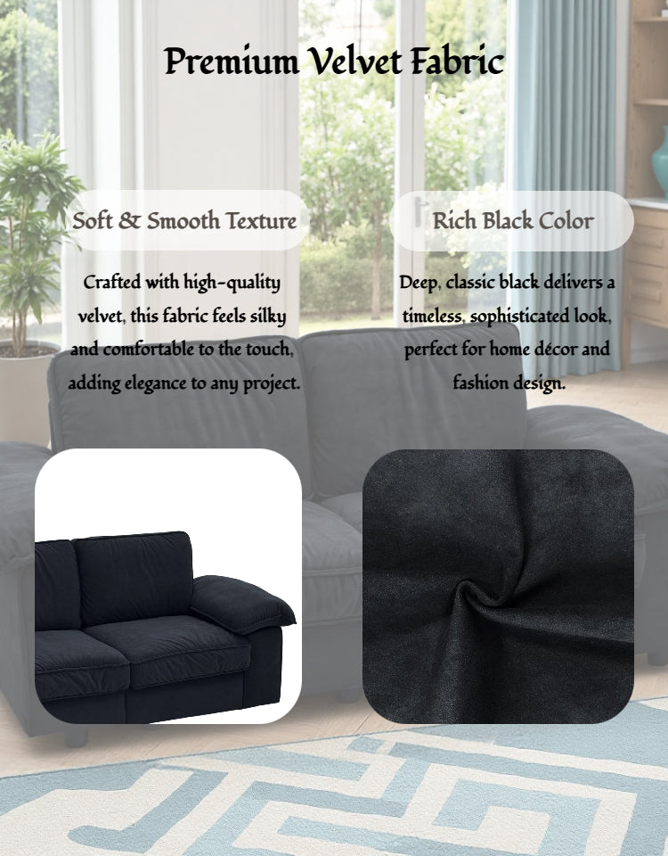 Compact Black Velvet 2-Seater Sofa with Hidden Storage