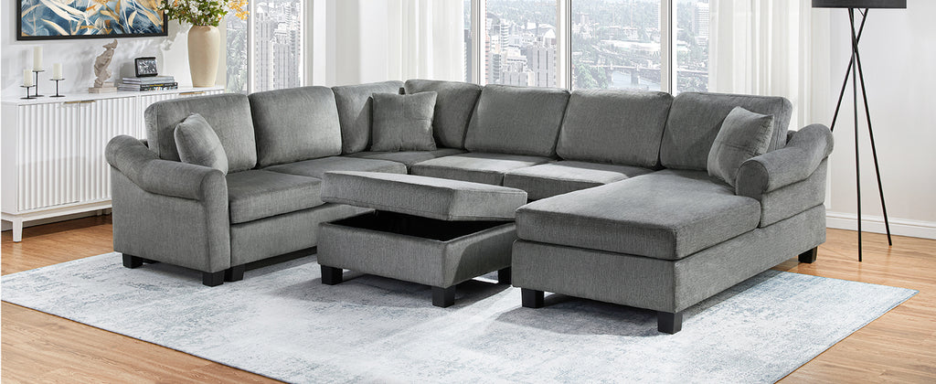 Sectional Sofa 111.8" U-Shaped Chenille Upholstered Couch