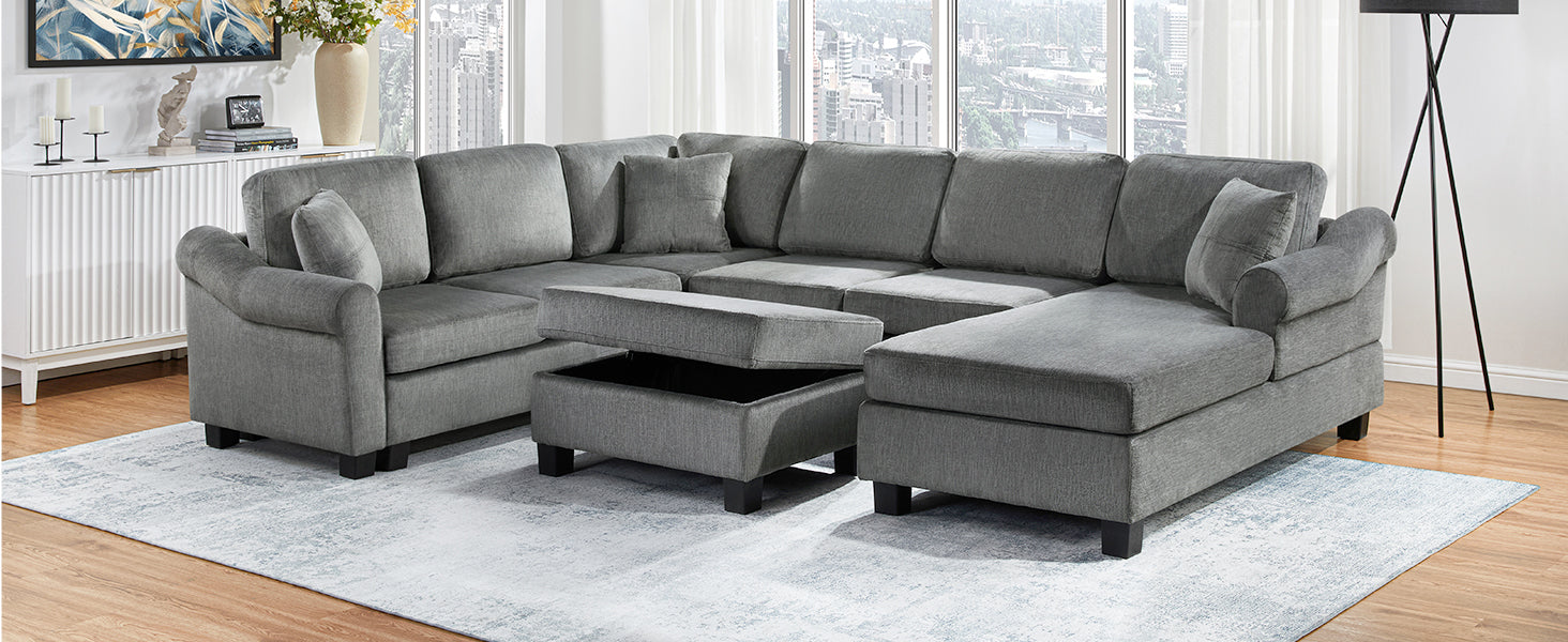 Sectional Sofa 111.8" U-Shaped Chenille Upholstered Couch
