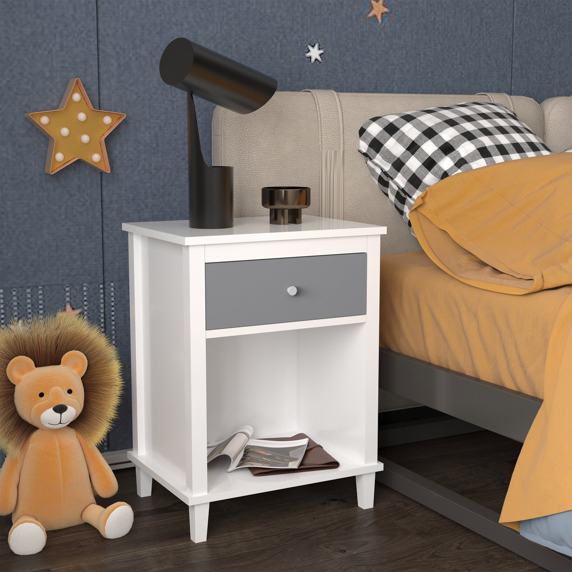 26.77"H Wooden Nightstand with One Drawer One Shelf for Kids & Adults
