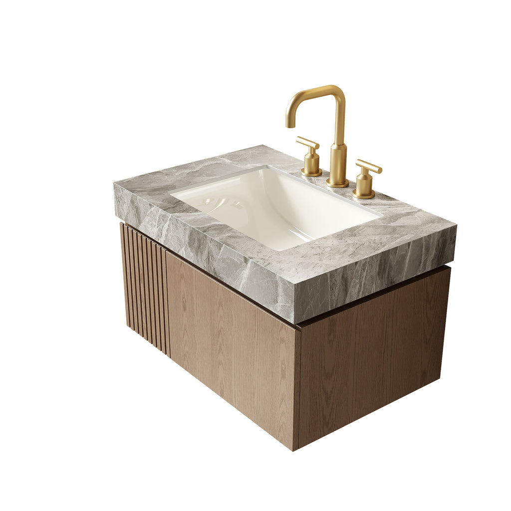 30" Muri Bathroom Sink, Light Gray Sintered Stone Countertop with Ceramic Basin