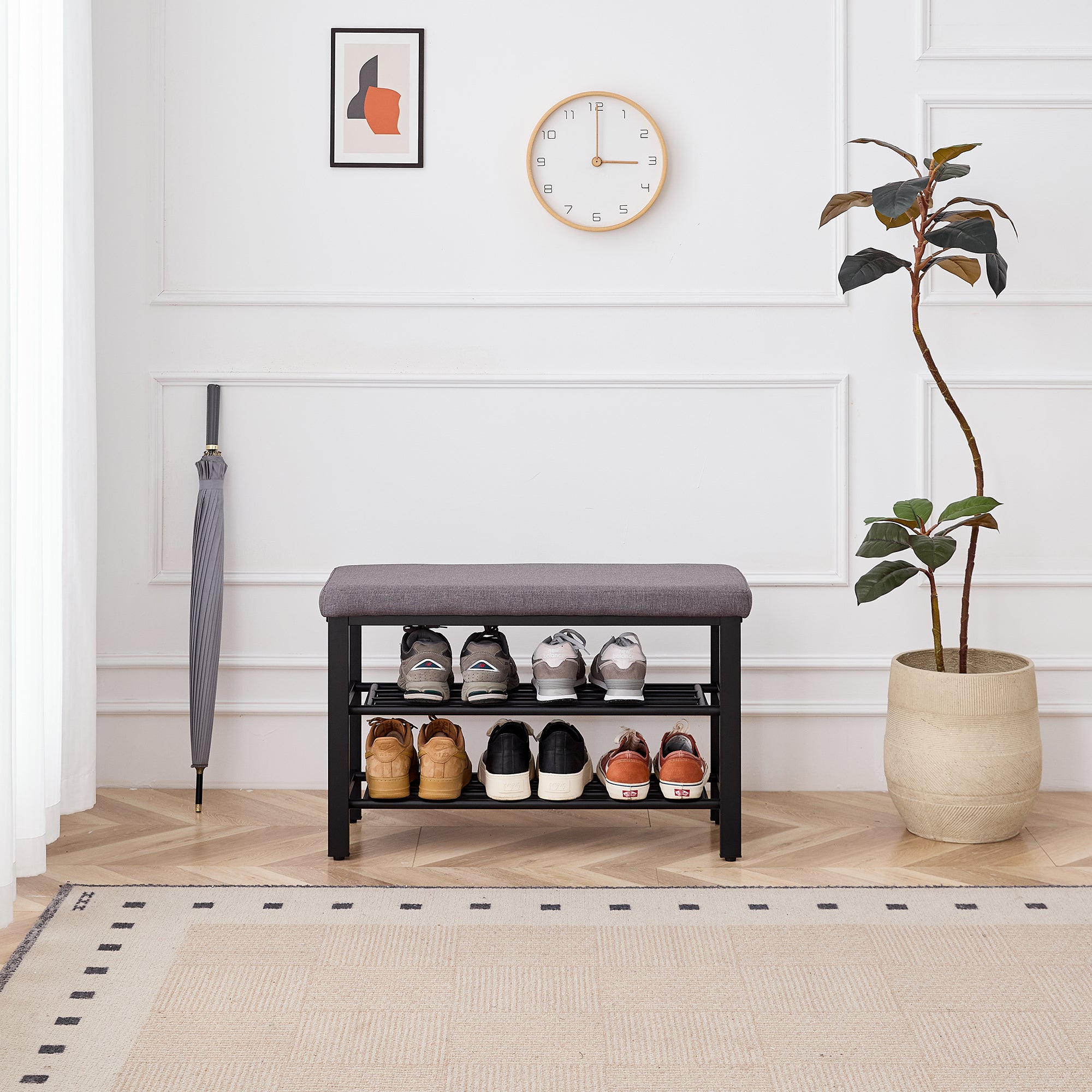 Shoe Bench with Cushion and Storage
