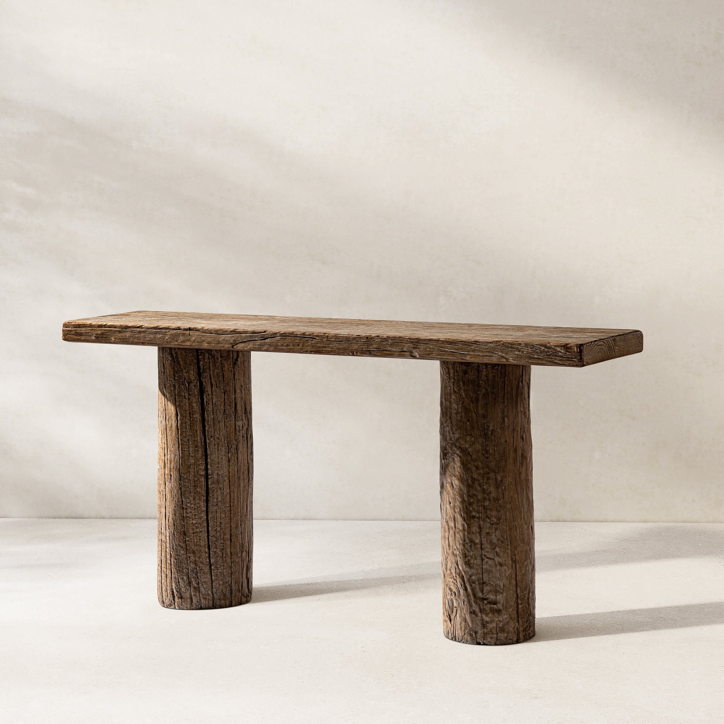 Arbor 60' Reclaimed Elm Double Pillar Console Table, Heritage Medium-Dark Brown