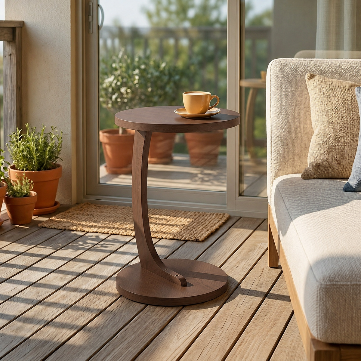 C-Shaped End Table, 14.96-Inch Round, Walnut