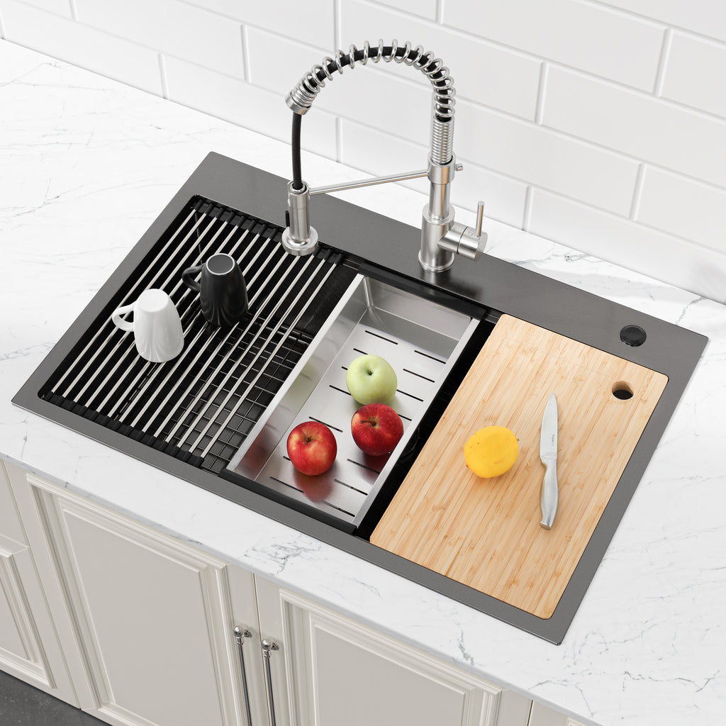 Stainless Steel Kitchen Sink, 33"x22" Single Bowl, Overmount Handmade Sink