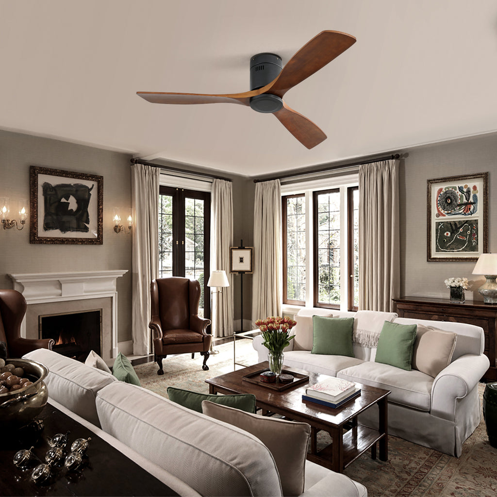 52 Inch Low Profile Ceiling Fan DC 3 Wood Fan Blade