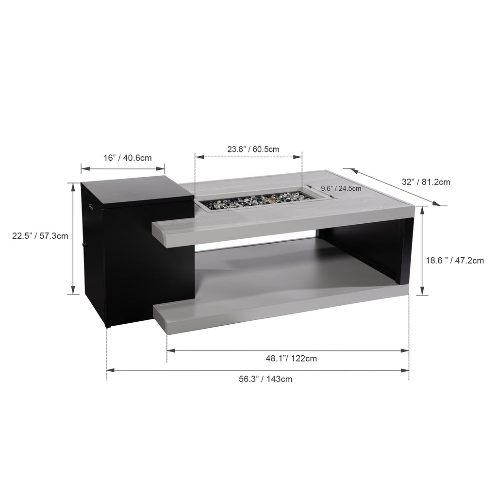 Aluminum  Fire Table, Rectangular