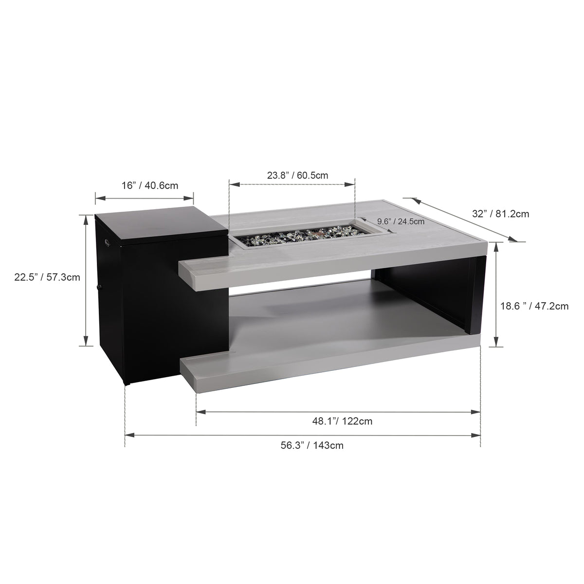 Aluminum  Fire Table, Rectangular