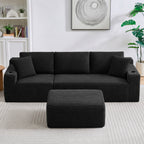 L-Shaped Sectional Sofa with Ottoman, Corduroy 3-Seat Couch for Living Room