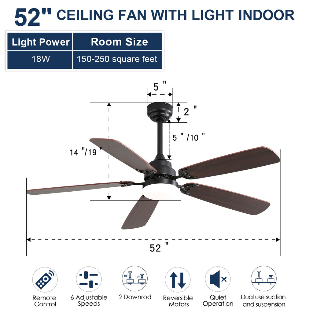 52 Inch Classics Ceiling Fan With LED Light