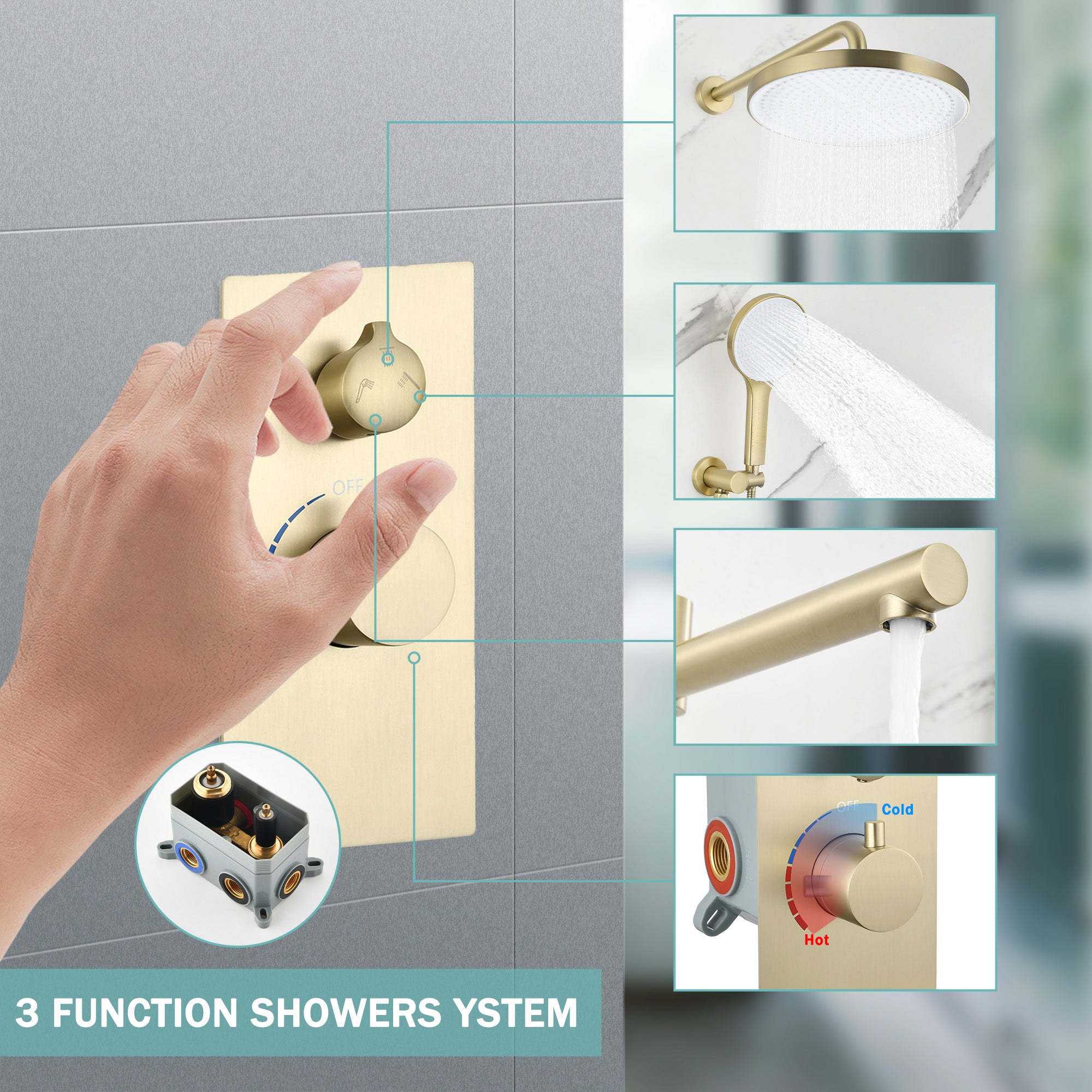 Luxury 3-Function Shower System Set - Solid