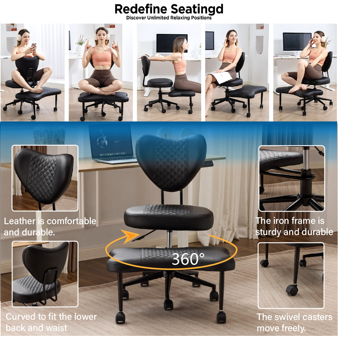 Upgraded Ergonomic Cross Legged Swivel Chair