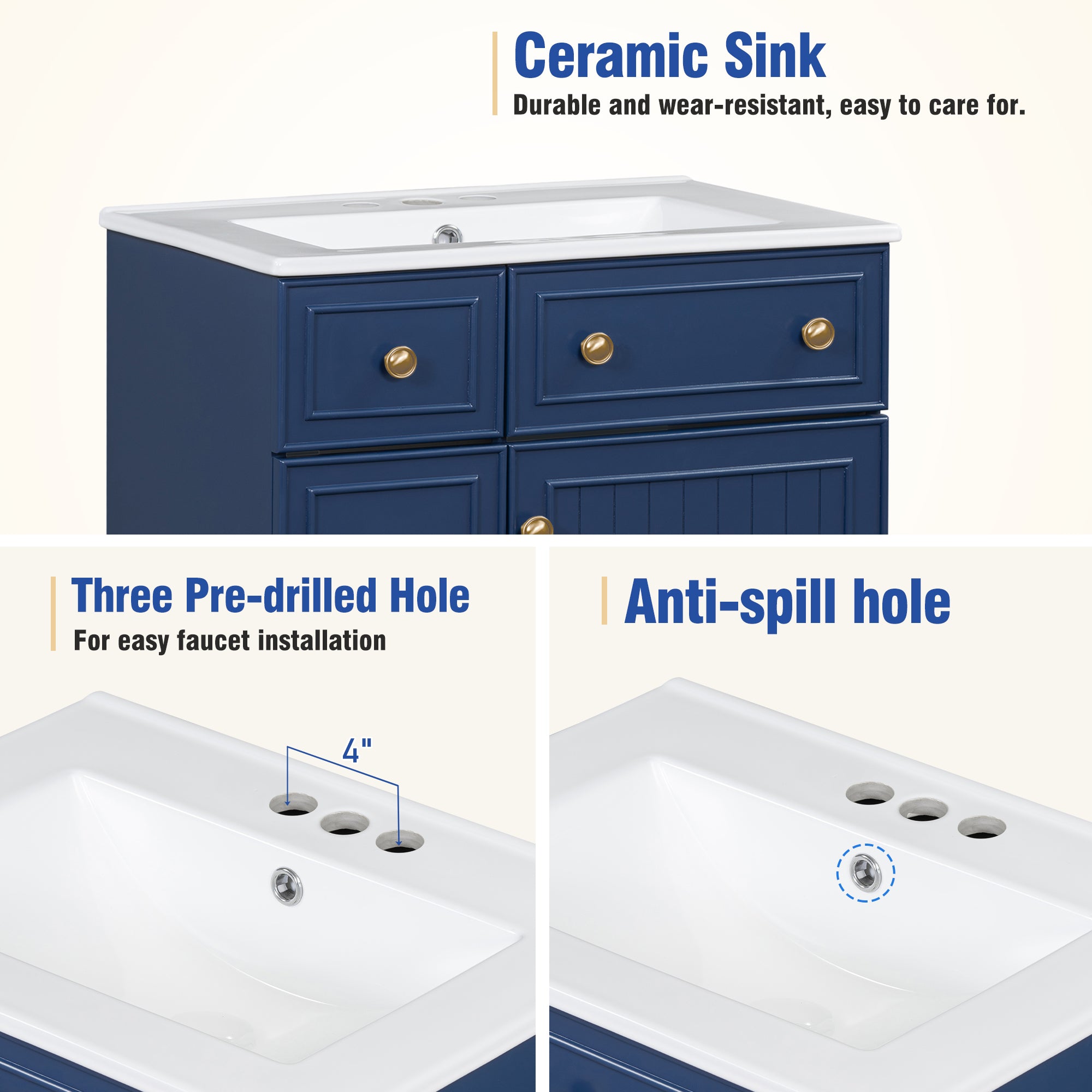 24-Inch Bathroom Vanity Cabinet with Ceramic Sink