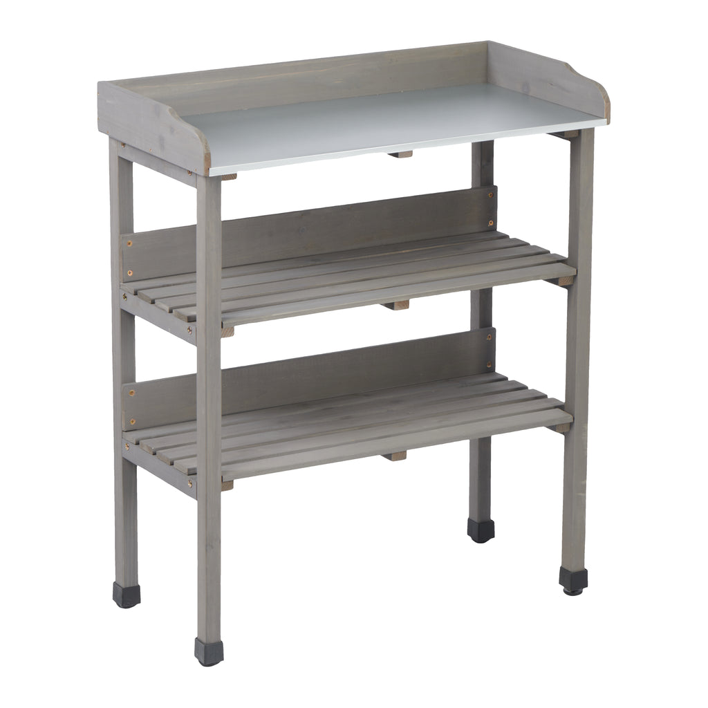 30″x14.5″×35.5″ Potting Table with Metal Tabletop