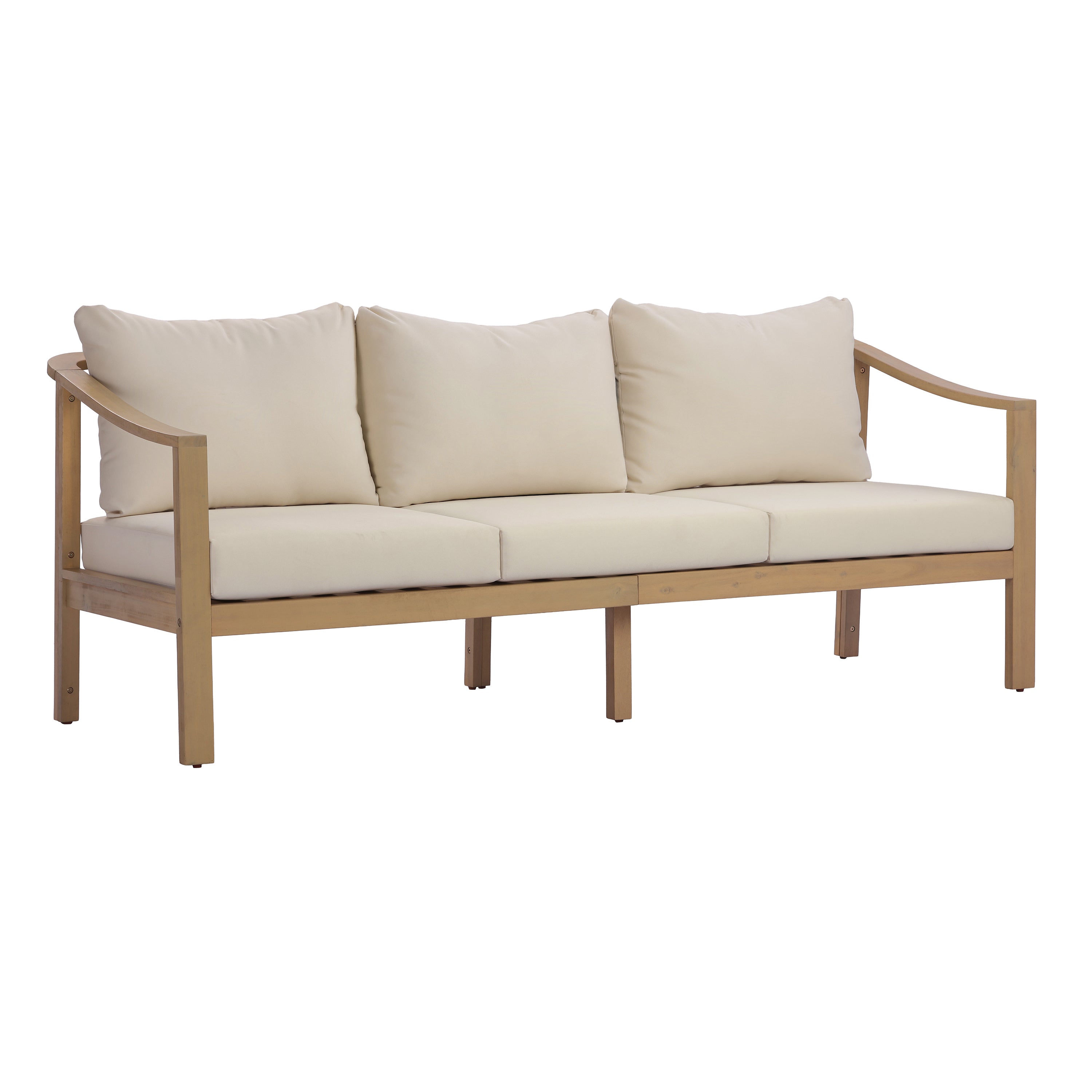 77.95" Outdoor Acacia Wood Frame Three-Seater Sofa