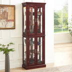 Lighted Curio Cabinet with Adjustable Shelves and Mirrored Back