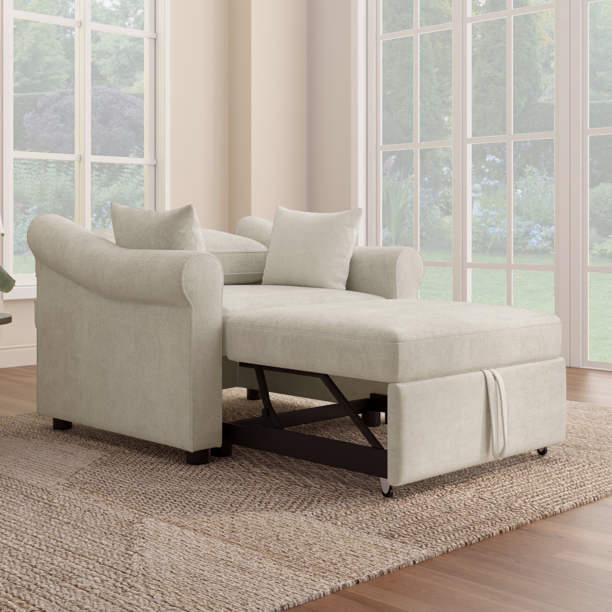 Chenille Convertible Sleeper Chair with Adjustable Backrest