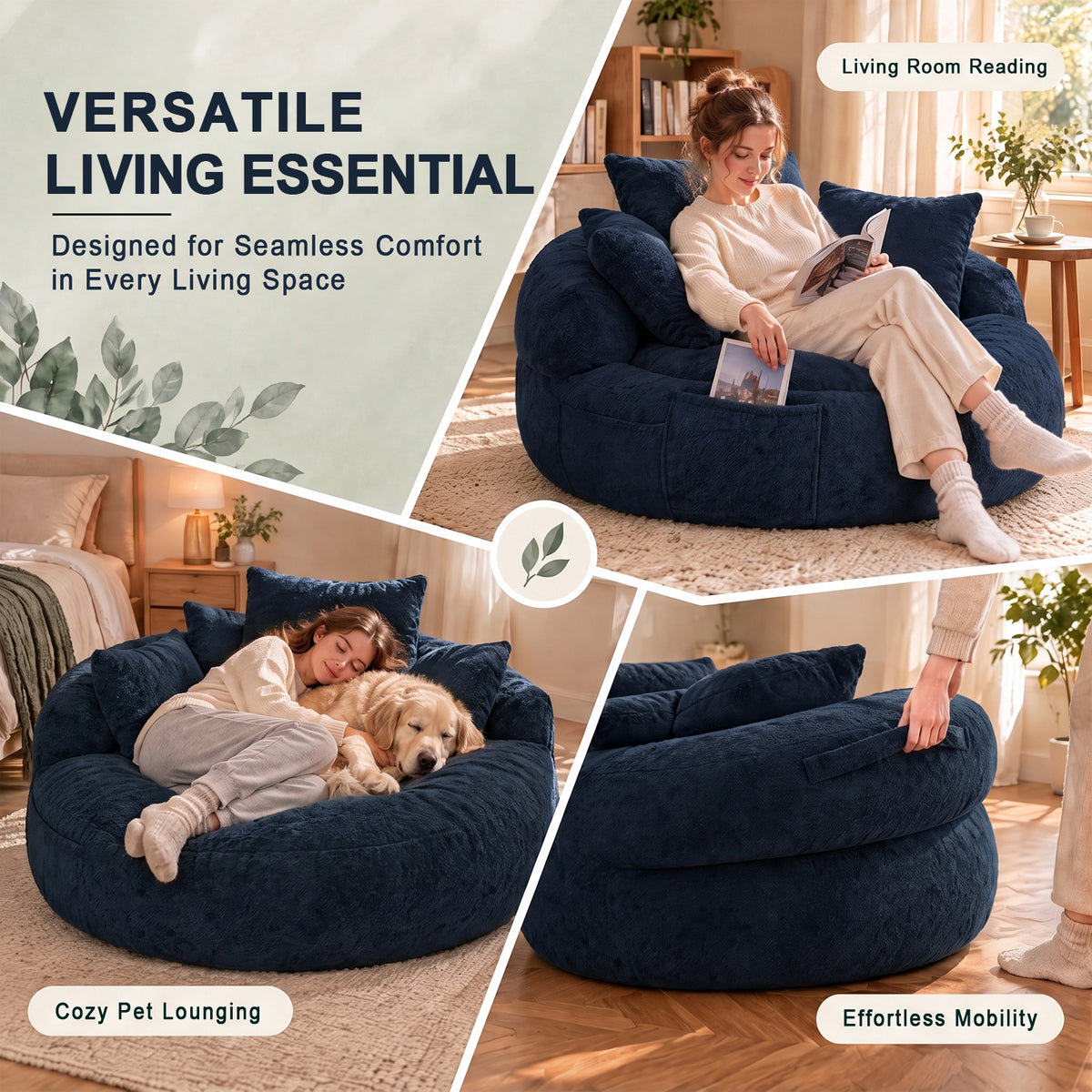 5FT Ultra Cozy Round Memory Foam Sofa, Light Blue