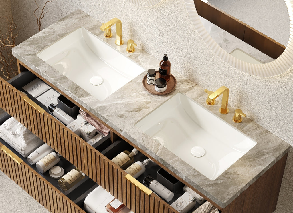 60'' Elio Bathroom Undermount Ceramic Sinks and Vanities