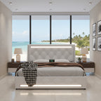 Queen Size Bed Frame with LED Lights and Charging Station