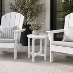 White HDPE Outdoor Side Table - 16 in. Round All-Weather Patio End Table