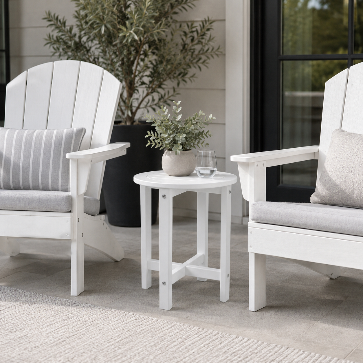 White HDPE Outdoor Side Table - 16 in. Round All-Weather Patio End Table