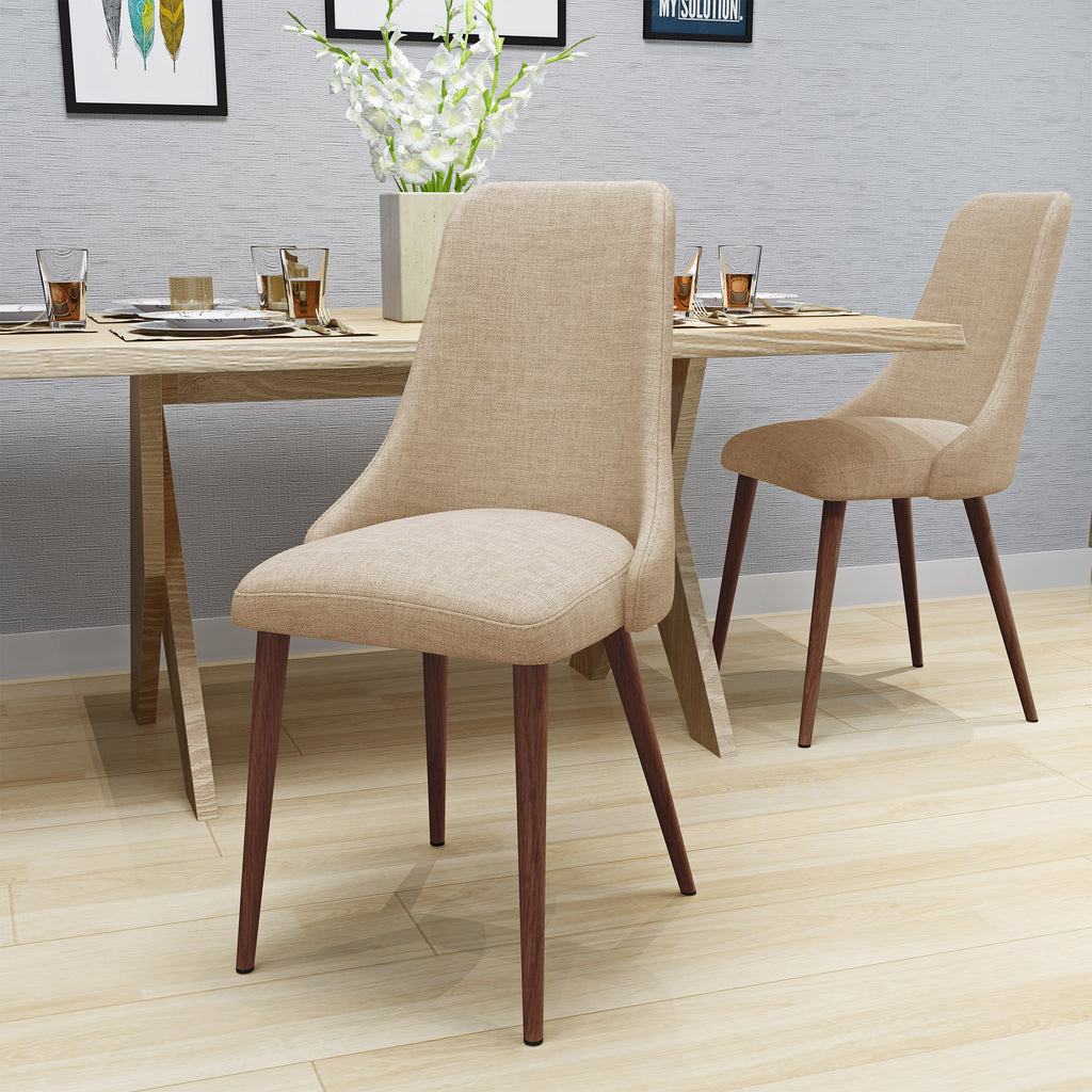 Mid Century Modern Fabric Armless Dining Chairs, Set of 2, Wheat and Dark