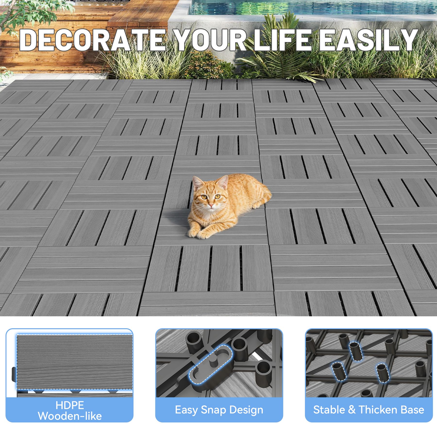 44 Pcs Interlocking Deck Tiles - HDPE Outdoor Flooring