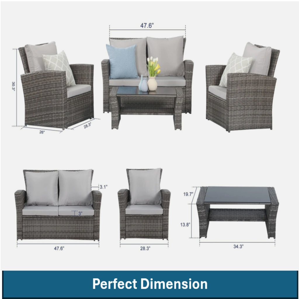 4-Piece All Weather Wicker Patio Conversation Set