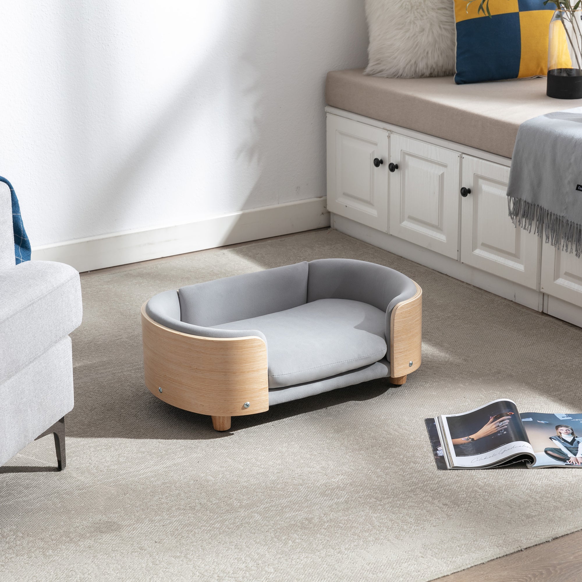 Scandinavian Style Elevated Dog Bed Pet Sofa With Solid Wood Legs