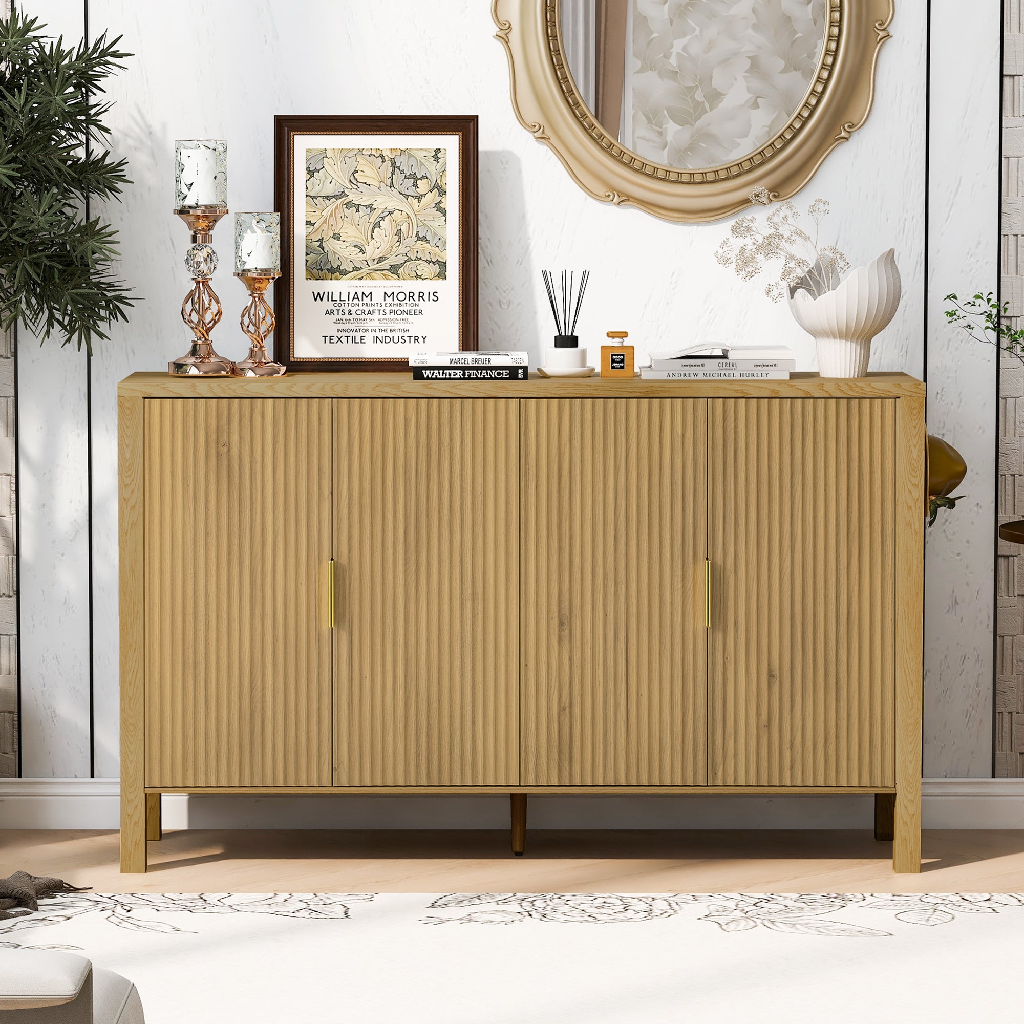 U_STYLE Modern 57.5" Stripe Door Storage Cabinet