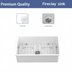 32"x19"x10" Undermount Single Bowl Porcelain Fireclay Kitchen Sink