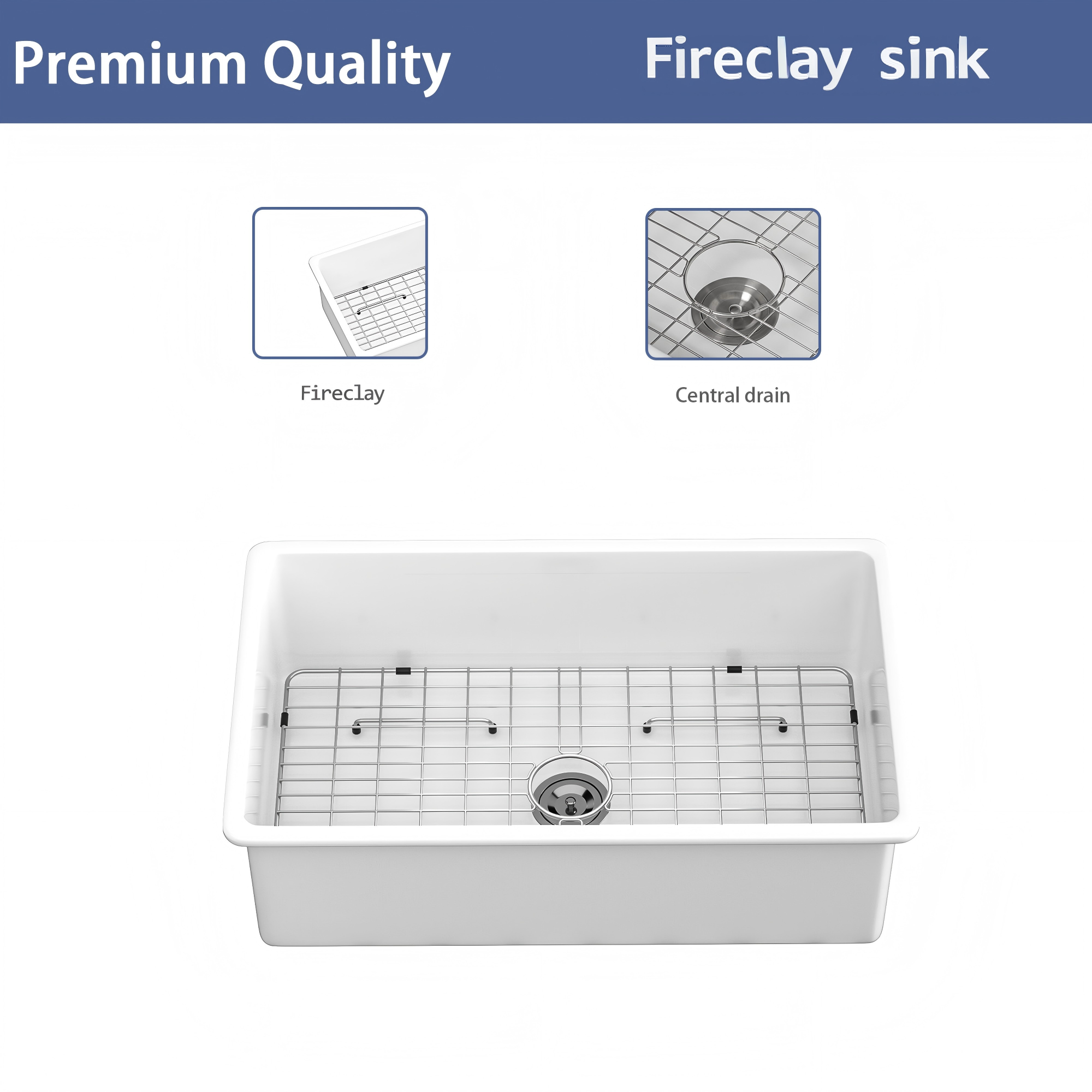 32"x19"x10" Undermount Single Bowl Porcelain Fireclay Kitchen Sink
