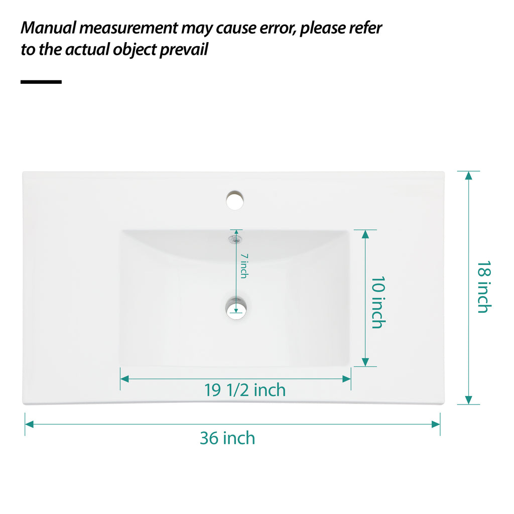 36"x18" White Rectangular Single Vanity Top
