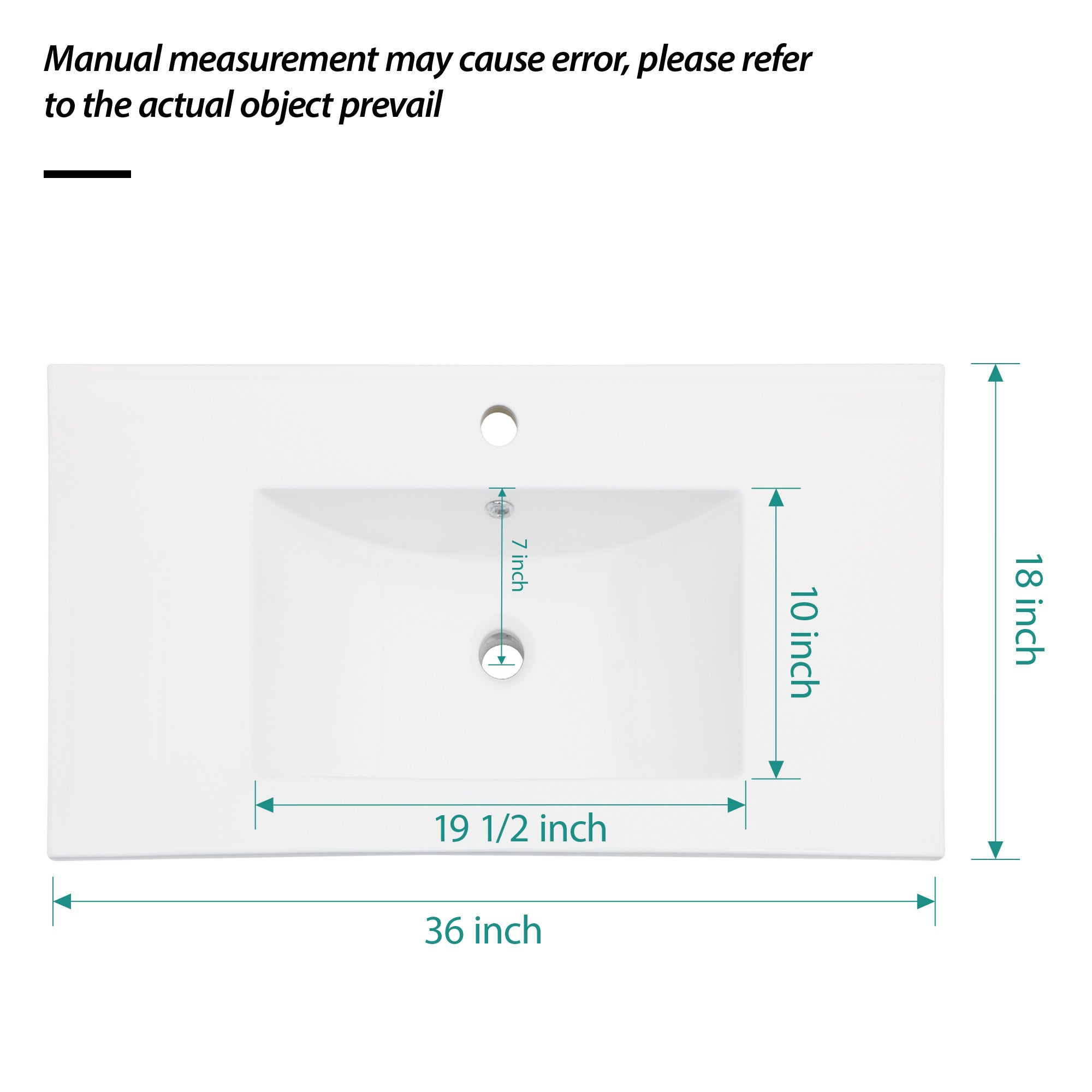 36"x18" White Rectangular Single Vanity Top