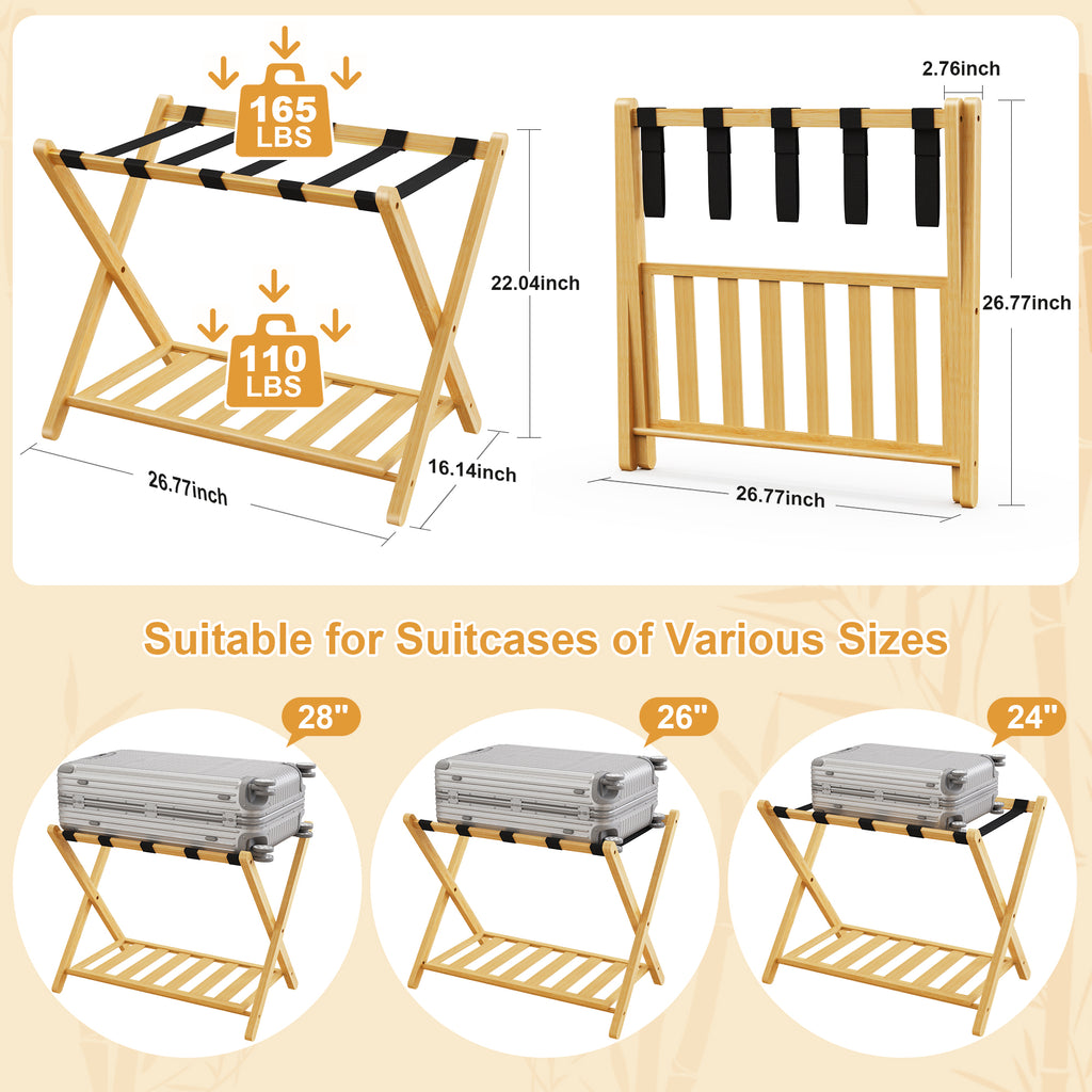 Folding Bamboo Luggage Rack 29×28×3 Inch