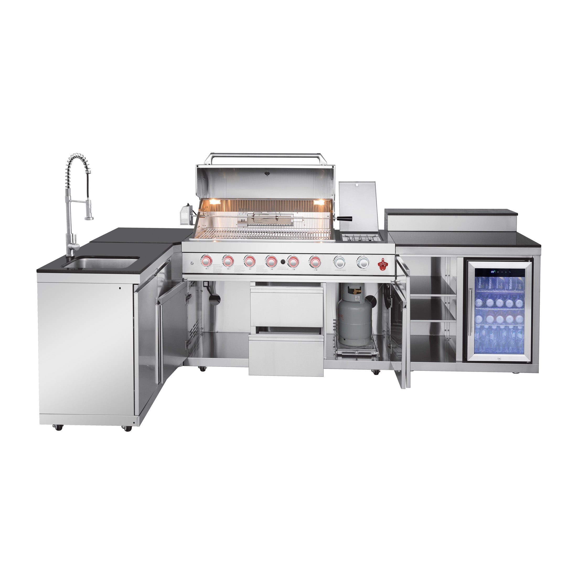 Outdoor Kitchen Island with 6+1 Burner Propane Gas BBQ Grill