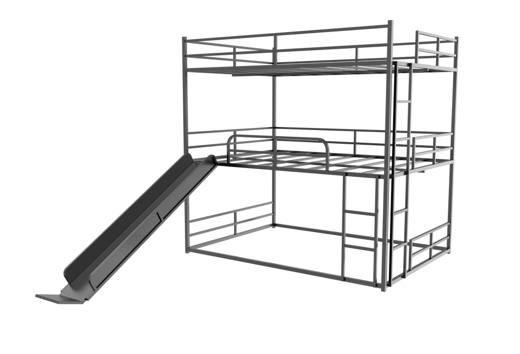 Metal Full Size Loft Bed with Slide and Ladder