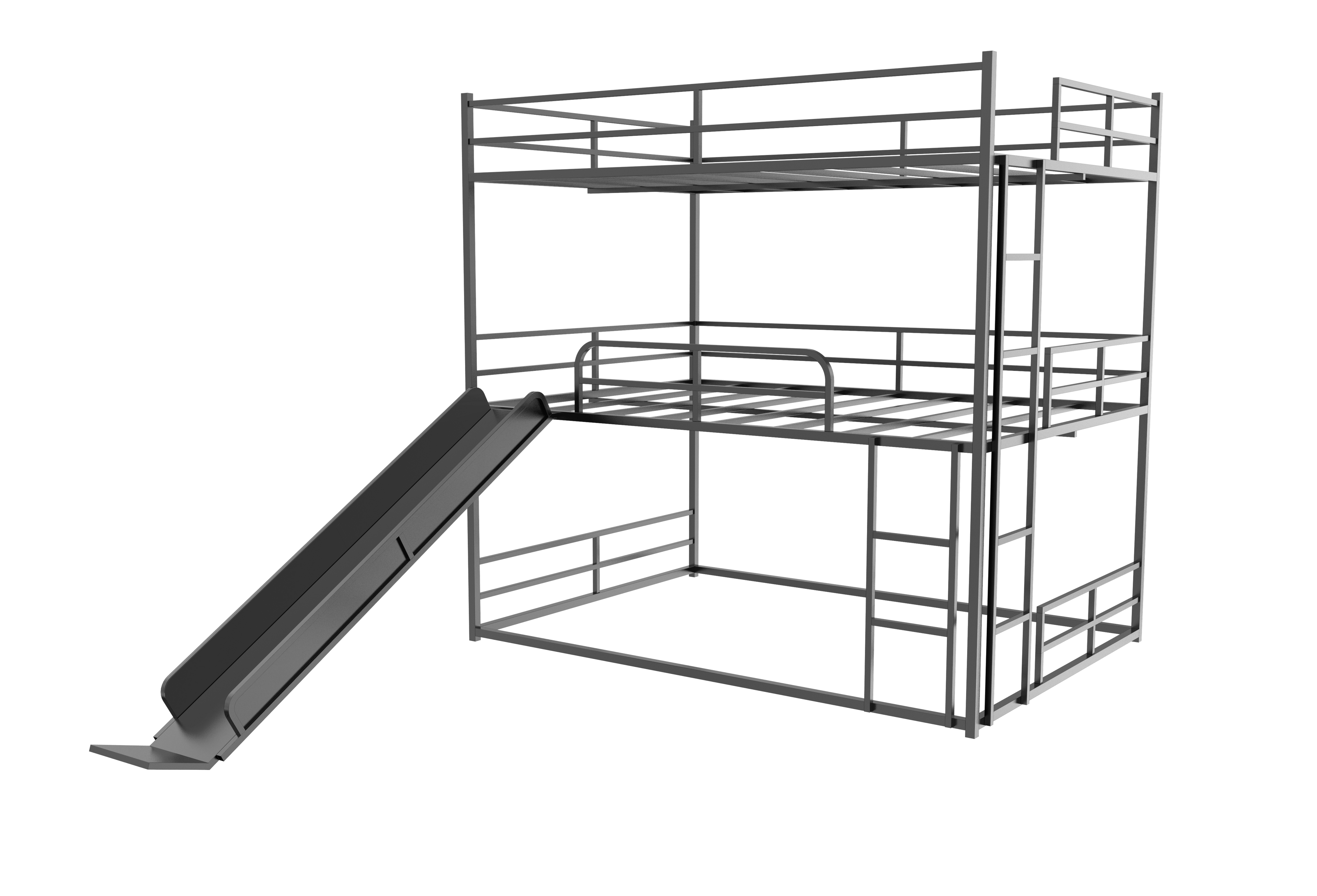 Metal Full Size Loft Bed with Slide and Ladder