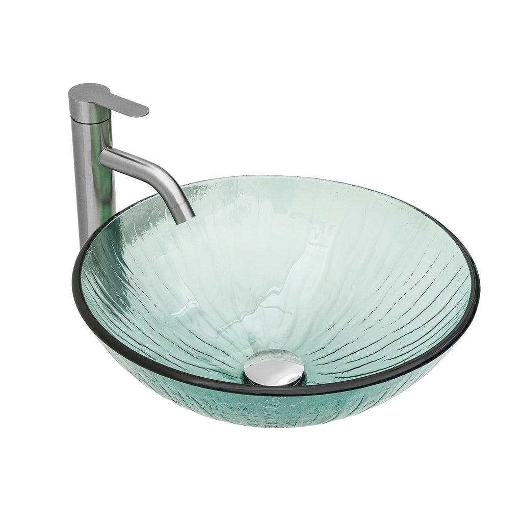 Artistic Vertical-Textured Glass Vessel Bathroom Sink
