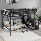 Full Size Loft Bed with Stairs and Storage Shelves