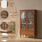 Vintage Farmhouse Arched Glass Accent Cabinet